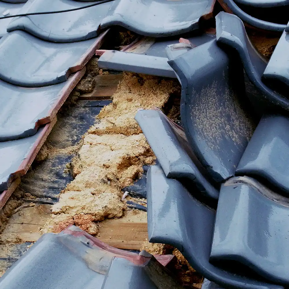 屋根の一部が壊れている